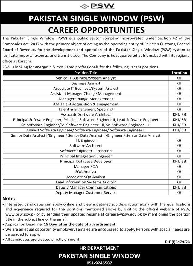 Latest Pakistan Single Window PSW Jobs 2023 | Job Apply Form at www.psw.gov.pk